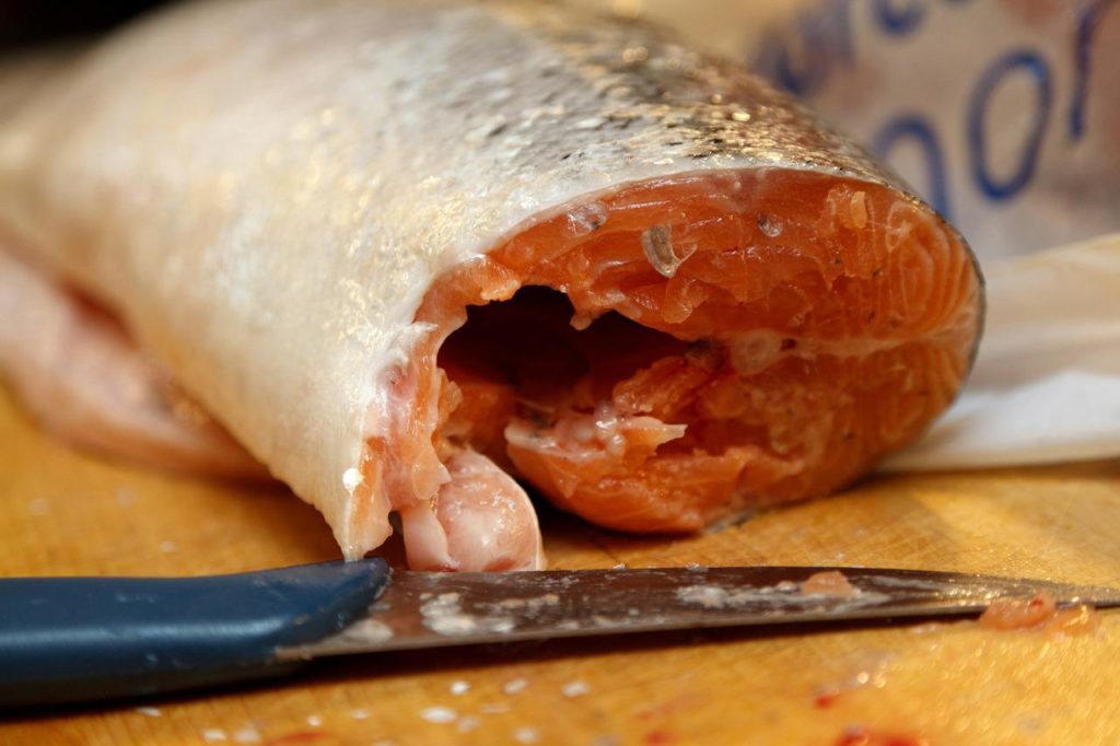 Salmon and knife