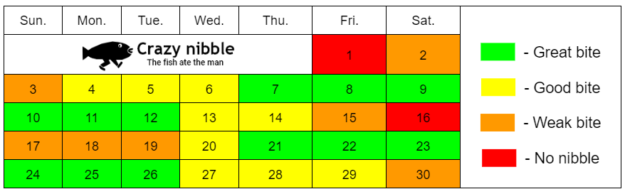 Fishing calendar for November 2024 - Best Fishing Days - Crazy Nibble